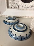 Vintage Blauw-Witte Kandelaars (2 stuks), Overige materialen, Gebruikt, Wit, Ophalen of Verzenden