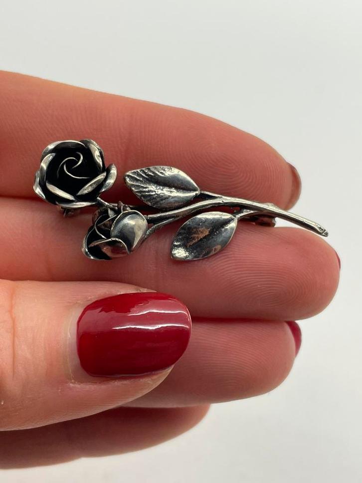 A36 Prachtige zilveren TEKA broche roos, Sieraden, Tassen en Uiterlijk, Antieke sieraden, Broche, Zilver, Ophalen of Verzenden
