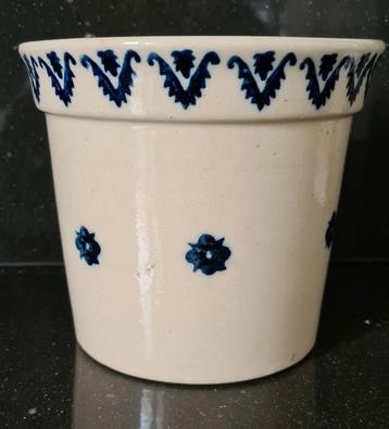 Antieke/Vintage bloempot - crème en kobaltblauw. beschikbaar voor biedingen