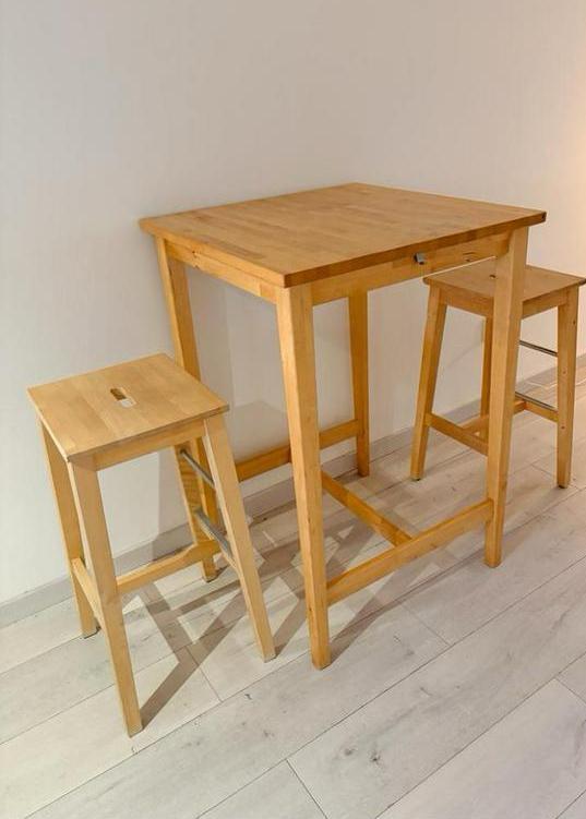 Hoge tafel met 2 krukken, IKEA Bosse, uit productie, Huis en Inrichting, Tafels | Statafels, Gebruikt, In hoogte verstelbaar, Ophalen of Verzenden
