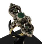 Fraai antieke 14k gouden smaragd roosdiamanten ring vintage, Sieraden, Tassen en Uiterlijk, Antieke sieraden, Ophalen of Verzenden