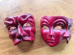 2 rode, keramische, venetiaanse maskers mini, Antiek en Kunst, Ophalen of Verzenden