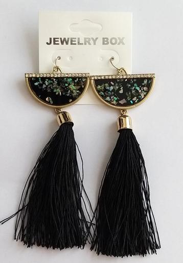 Jewelry Box zwarte fringes franjes parelmoer hang oorbellen beschikbaar voor biedingen