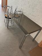Vintage Glazen Eettafel Rookglas met Stoelen Bijpassend, Ophalen, Gebruikt, 100 tot 150 cm, Vintage