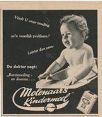Retro reclame 1950 Molenaar's Kindermeel luister dan eens, Verzamelen, Verzenden, Overige typen