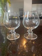 Twee kristallen cognacglazen met paardje in voet, Antiek en Kunst, Ophalen of Verzenden