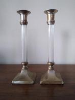 Kandelaars 2x van messing en lucite, vintage, Ophalen of Verzenden