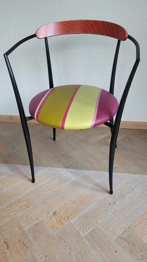 vier design eetkamerstoelen, Huis en Inrichting, Stoelen, Gebruikt, Vier, Metaal, Stof, Overige kleuren, Ophalen of Verzenden