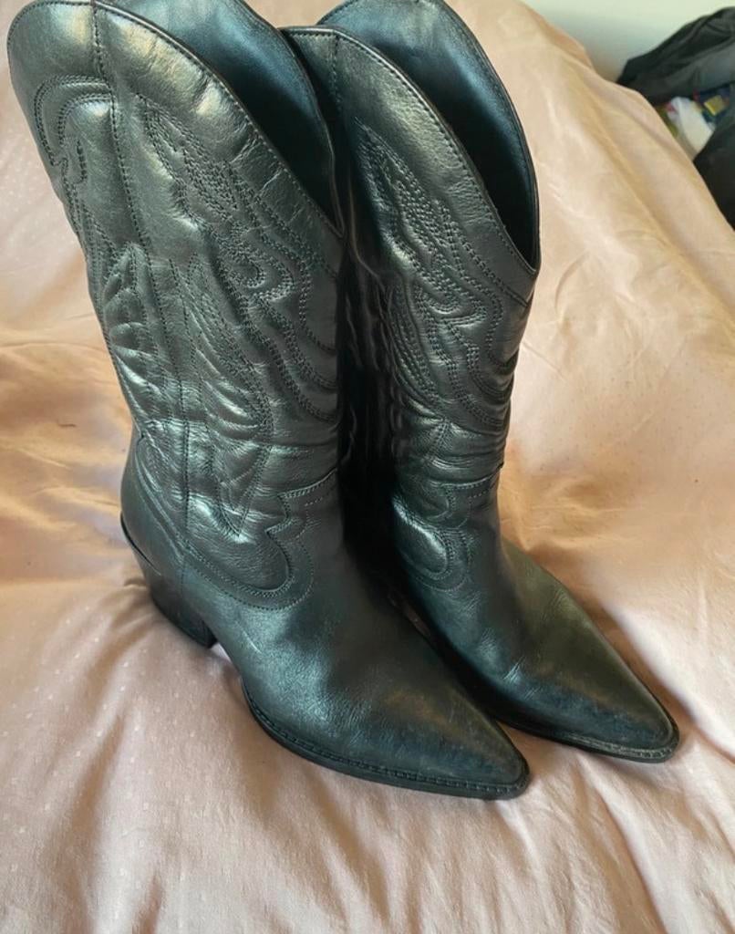 Bronx Zwarte leren cowboy laarzen, Ophalen of Verzenden, Zo goed als nieuw, Zwart, Hoge laarzen