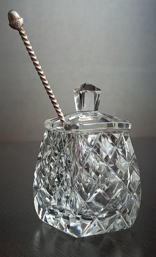 Antiek kristallen potje met zilveren lepeltje, Antiek en Kunst, Antiek | Glas en Kristal, Ophalen of Verzenden