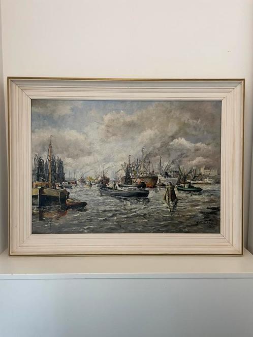 D. Dijkstra NL | olieverf op doek | havengezicht | 1930-1960, Antiek en Kunst, Kunst | Schilderijen | Klassiek, Ophalen