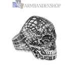 Rvs zilver kleurige Skull ring doodskop doodshoofd biker., Heer, Nieuw, Zilver, IJzer of Staal