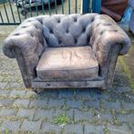 Stoere Chesterfield vintage fauteuil grijs + GRATIS BEZORGD, Chesterfield, Gebruikt, Leer, Ophalen of Verzenden