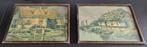 Twee nostalgische afbeeldingen: huisjes aan het water., Ophalen of Verzenden, Minder dan 50 cm, Schilderij, Minder dan 50 cm