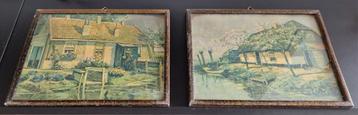 Twee nostalgische afbeeldingen: huisjes aan het water. beschikbaar voor biedingen