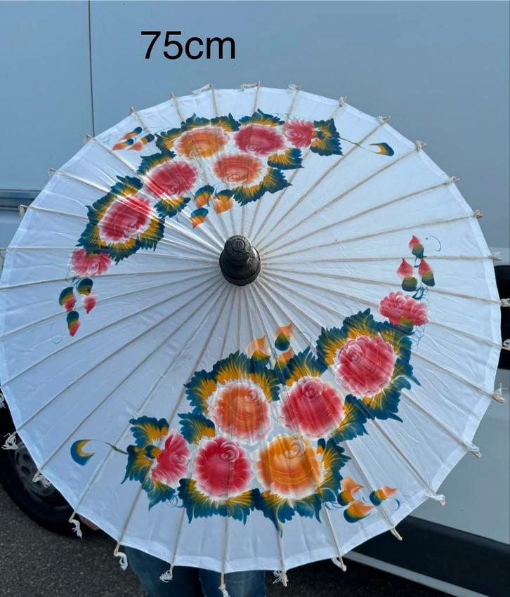 Handgeschilderde Parasol met Bloemmotieven - 75cm Decoratie, Antiek en Kunst, Antiek | Woonaccessoires, Ophalen