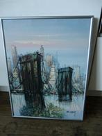 Schilderij impressie van brug in een stad, Antiek en Kunst, Ophalen of Verzenden