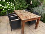 6 tuinstoelen rotan met houten tafel, Ophalen, Gebruikt, Rotan