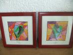 2  schilderijtjes   Faber Castell by   Mara   22x22 cm, Huis en Inrichting, Overige materialen, Overige kleuren, Ophalen of Verzenden