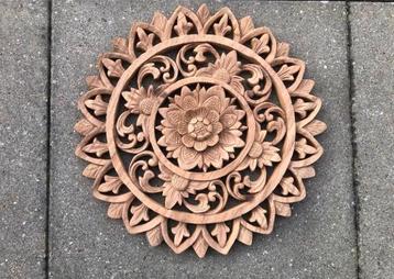 Nieuw rond houtsnijwerk mandala teak hout handgemaakt Bali beschikbaar voor biedingen