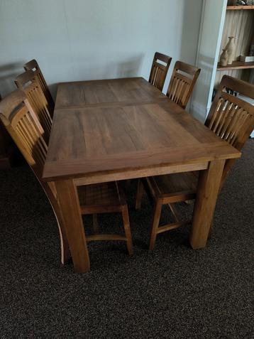 Teak Eettafel met 6 stoelen,  uitschuifbaar beschikbaar voor biedingen