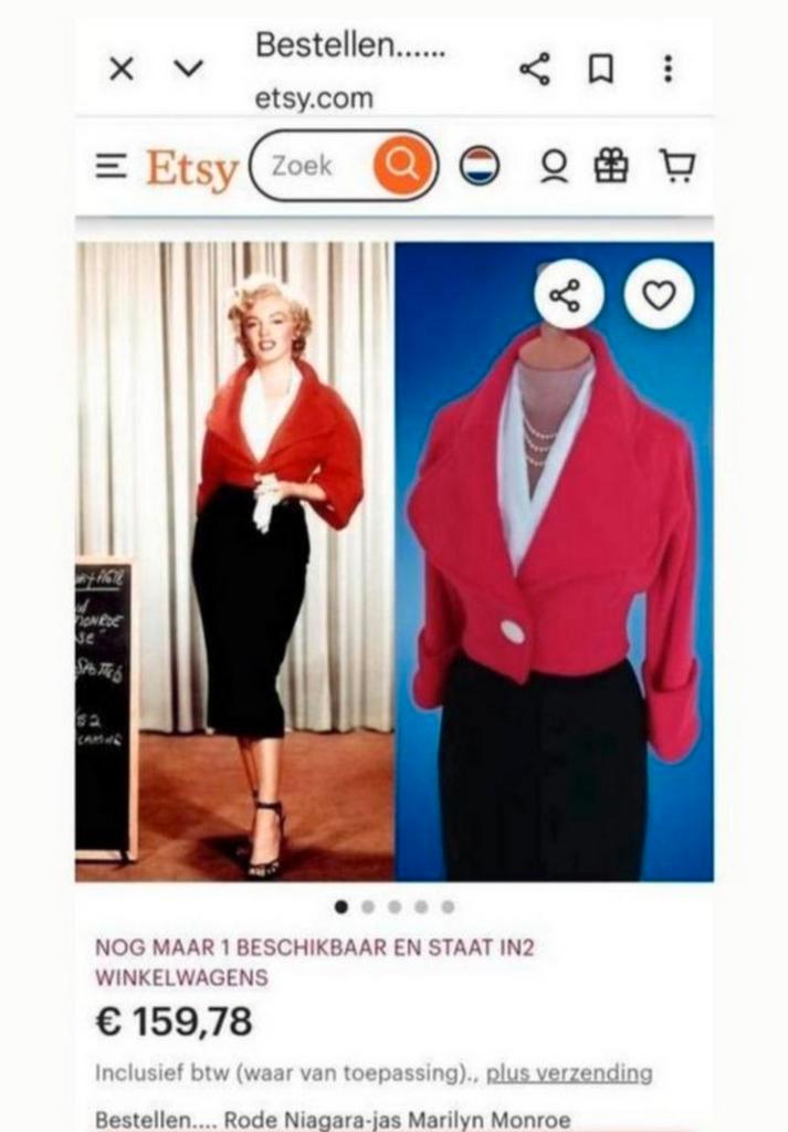 Marilyn Monroe jas rood L 40 retro vintage gratis kleding, Kleding | Dames, Jasjes, Kostuums en Pakken, Nieuw, Maat 38/40 (M)