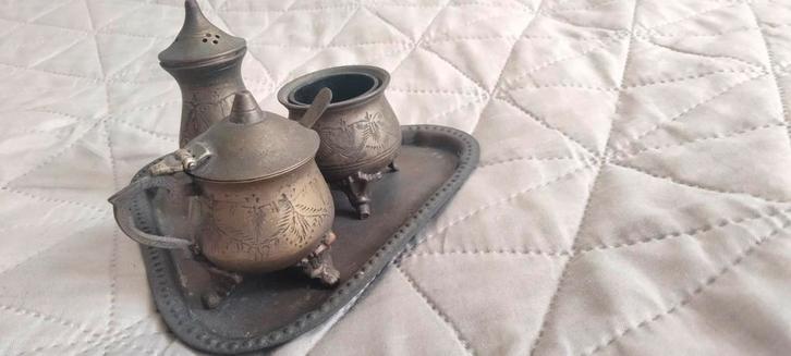 Miniatuur knobler kruiden setje silver plated india, Antiek en Kunst, Antiek | Tin, Ophalen of Verzenden