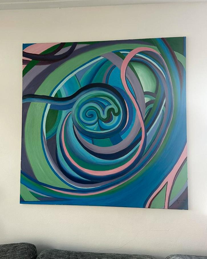 Abstract Olieverfschilderij 120x120cm - Marieke Krista, Antiek en Kunst, Kunst | Schilderijen | Abstract, Ophalen