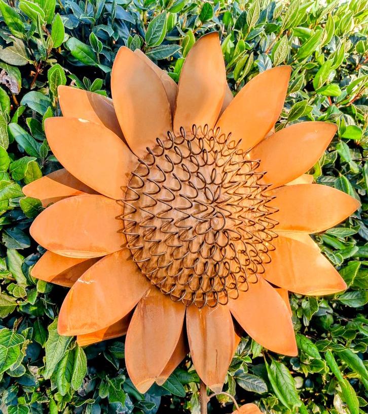 Roest zonnebloem groot op tuinsteker diameter 35 cm., Tuin en Terras, Tuinwanddecoratie, Nieuw, Ophalen of Verzenden