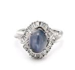 Prachtige platina ring met stersaffier, Overige materialen, Gebruikt, Ophalen of Verzenden, 17 tot 18