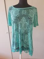 Turquoize gehaakte top met kanten onderkant - maat XL, Ophalen of Verzenden, Zo goed als nieuw, Maat 46/48 (XL) of groter, Korte mouw