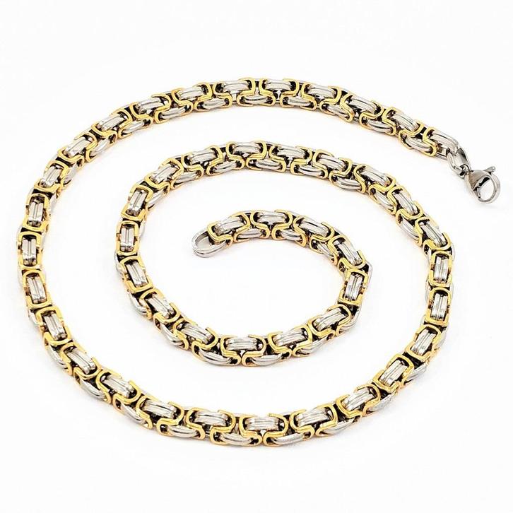 58cm x 6mm Zilver-Goudkleurige RVS Vierkant Koningsketting, Sieraden, Tassen en Uiterlijk, Kettingen, Nieuw, Overige materialen