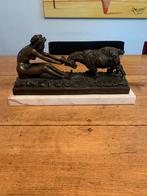 Bronzen beeld meisje met bok, Antiek en Kunst, Kunst | Beelden en Houtsnijwerken, Ophalen of Verzenden