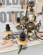 Antiek vintage Kroonluchter koper messing porselein brocante, Ophalen of Verzenden