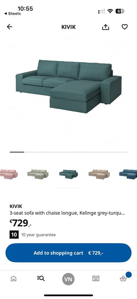 IKEA KIVIK Hoekbank met Chaise Longue, Huis en Inrichting, Banken | Sofa's en Chaises Longues, Zo goed als nieuw, Tweepersoons
