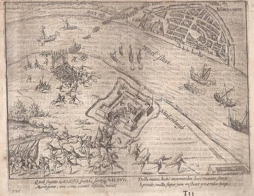 Nijmegen Engelsen bij Nijmegen door Parma verslagen 1585, Antiek en Kunst, Kunst | Etsen en Gravures, Ophalen of Verzenden