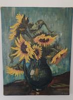Zonnebloemen in vaas - schilderij, Antiek en Kunst, Ophalen of Verzenden