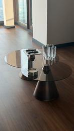 Design Brons cone glazen salontafel tweedelig ZGAN, Huis en Inrichting, Tafels | Salontafels, Ophalen, 100 tot 150 cm, 50 tot 100 cm