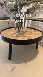 Salon- bijzettafel zwart metaal/ hout- 75 cm, Ophalen, 50 tot 100 cm, Warm, modern, japandi/ ibiza, Rond