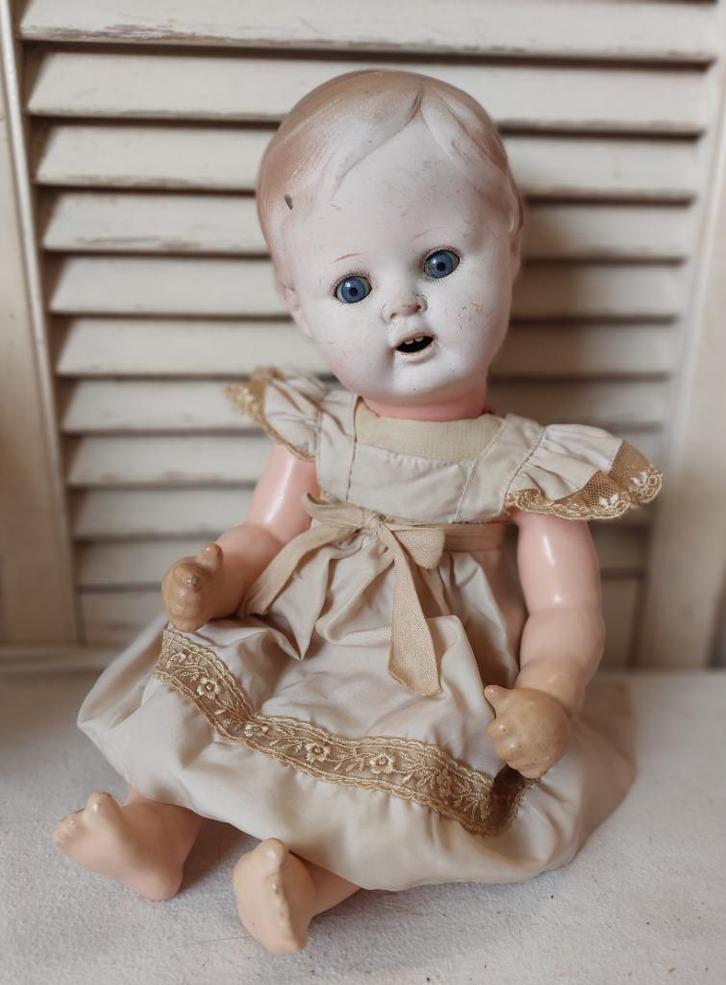 Antieke pop, herl lief shabby aangedaan brocante popje, Verzamelen, Poppen, Gebruikt, Pop, Ophalen