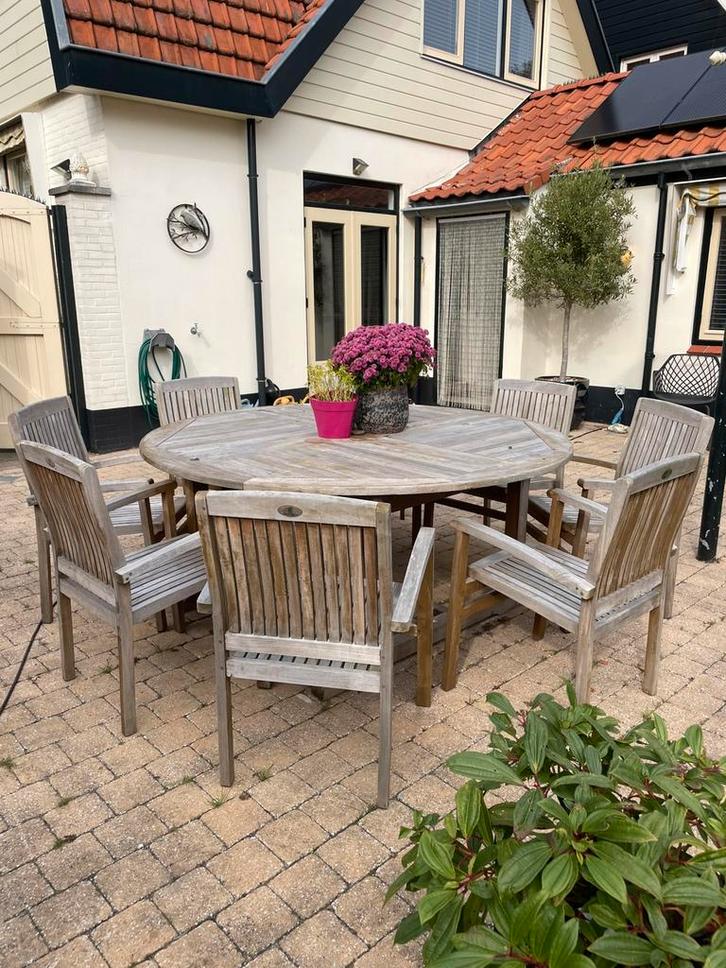 Teak houten tuinset 8 persoons, Tuin en Terras, Tuinsets en Loungesets, Zo goed als nieuw, Teakhout, 8 zitplaatsen, Eettafel, Ophalen