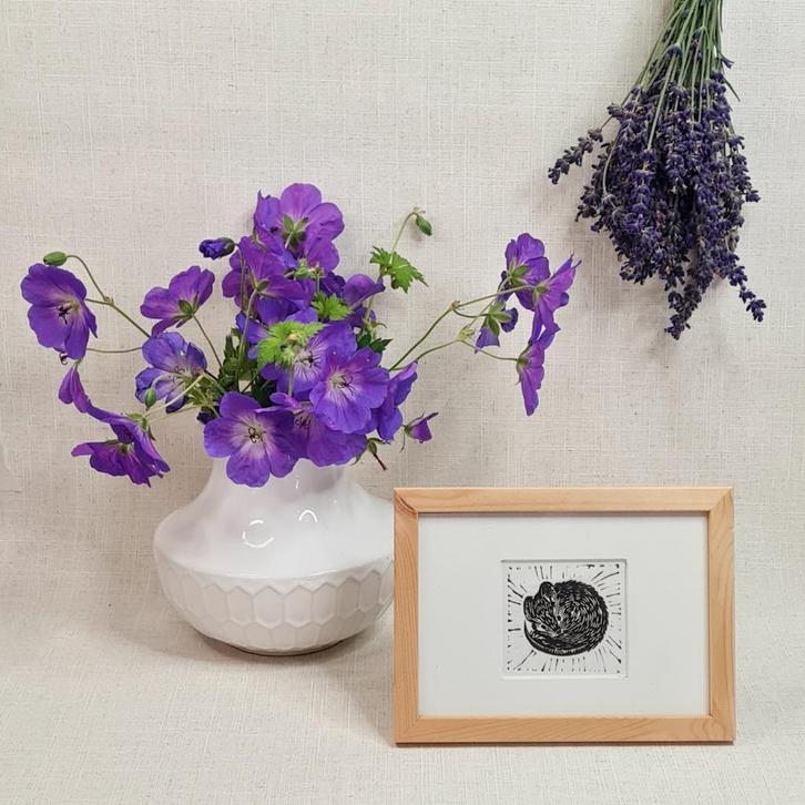 linosnede muis, passe partout en lijst 10x15 cm, handgemaakt, Huis en Inrichting, Woonaccessoires | Schilderijen, Tekeningen en Foto's