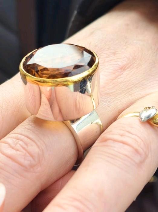 Ole Waldemar Jacobsen modernist ring zilver met 18k goud, Sieraden, Tassen en Uiterlijk, Ringen, Zo goed als nieuw, Dame of Heer