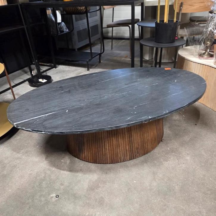 Ovale Salontafel Maxim Mangohout en marmer 120 x 70cm, Huis en Inrichting, Tafels | Salontafels, Nieuw, Minder dan 50 cm, 50 tot 100 cm
