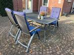 Tuinmeubel, tafel met 4 verstelbare stoelen + kussens, Ophalen, Gebruikt