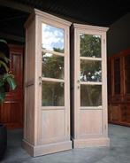 Smalle vitrinekast vergrijsd teakhout | Buffetkast #2070, Huis en Inrichting, Kasten | Vitrinekasten, Niet ingevuld, 200 cm of meer