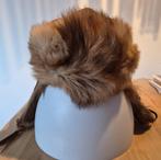 Bruin leren herenmuts met oorflappen en bont Maat 60, Ophalen of Verzenden, Zo goed als nieuw, Overige maten, Muts