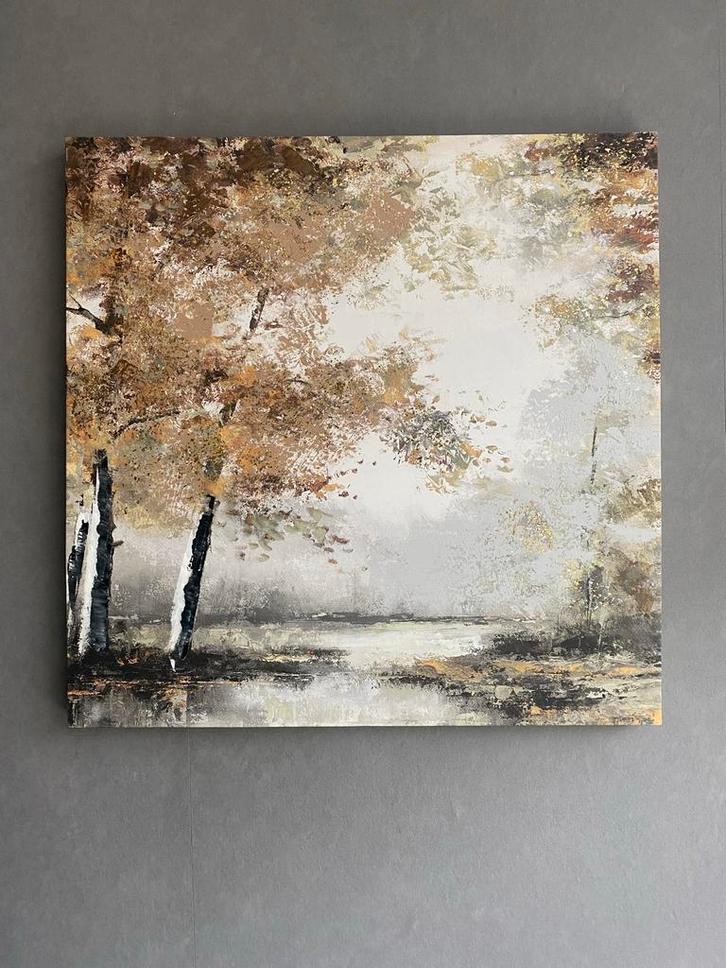 Prachtig bos landschap in herfstkleuren met goud accenten, Huis en Inrichting, Woonaccessoires | Schilderijen, Tekeningen en Foto's