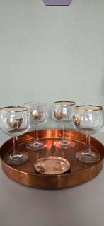Amstelbierglazen, dienblad en onderzetters koper, Ophalen, Gebruikt