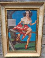 PIN-UP model met Cocker Spaniel. Ca '50. Chromolithografie., Ophalen